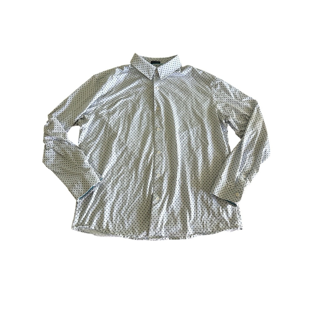 Buttercloth Icy Cotton Button Up 2XL White Blue Dots Long Sleeve Shirt Cooling